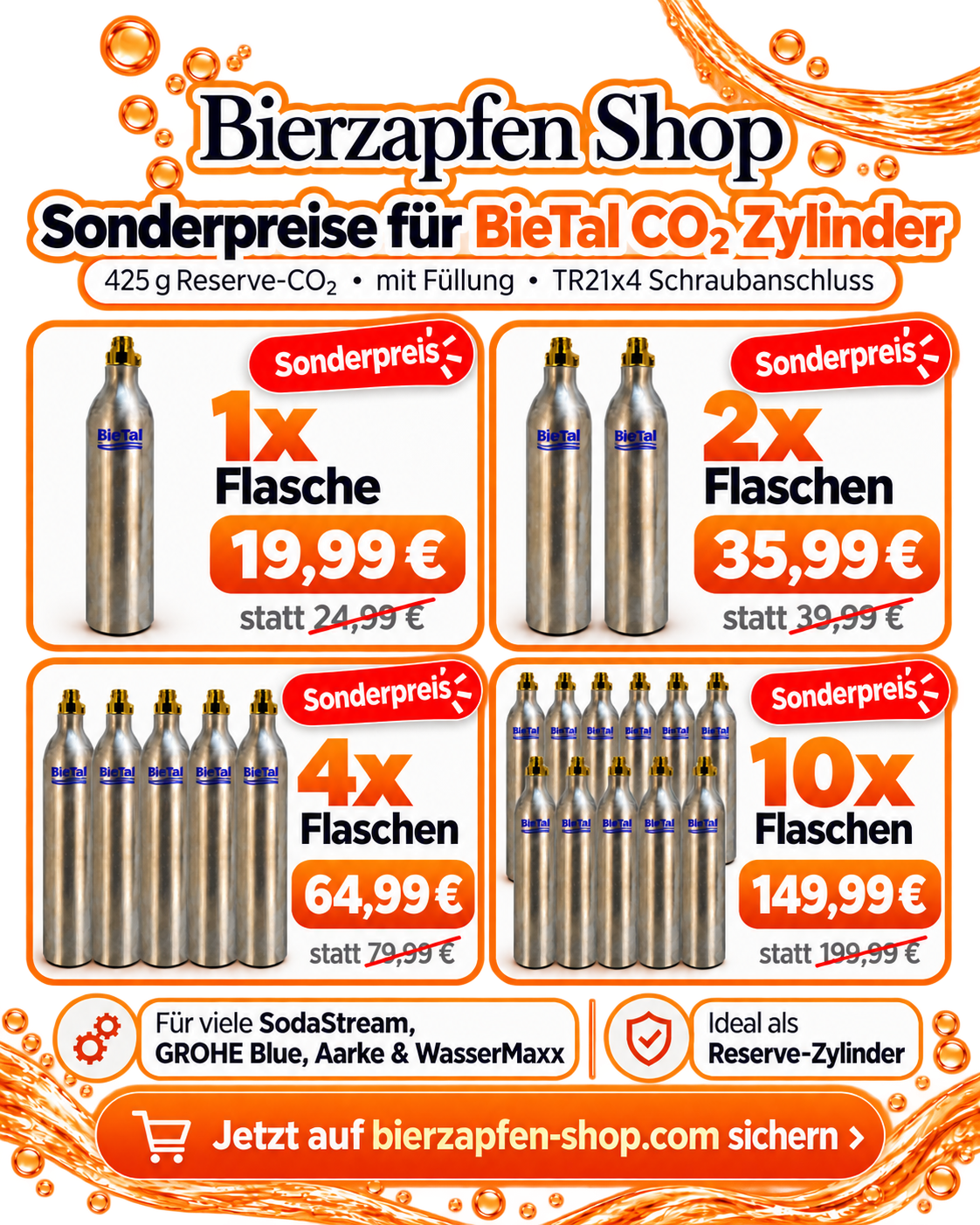BieTal® CO2 Kohlensäure Flasche Zylinder 425g