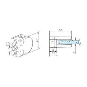 Glasklemme Glashalter Typ 20 - Zinkdruckguss - Edelstahl-Design - gerade - 6mm