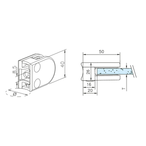 Glasklemme Glashalter Typ 20 - Zinkdruckguss - Edelstahl-Design - für 38,1mm (1,5 Zoll) Rohr - 6mm