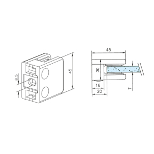 Glasklemme Glashalter Typ 21 - Zinkdruckguss - Edelstahl-Design - gerade - 6mm