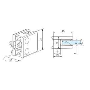 Glasklemme Glashalter Typ 21 - Zinkdruckguss - Edelstahl-Design - für 38,1mm (1,5 Zoll) Rohr - 6mm