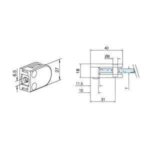 Glasklemme Glashalter Typ 27 - Zinkdruckguss - Messing-Design - gerade - 6,76mm