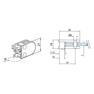 Glasklemme Glashalter Typ 27 - Zinkdruckguss - Chrom-Design - für 25,4mm (1 Zoll) Rohr - 8,76mm
