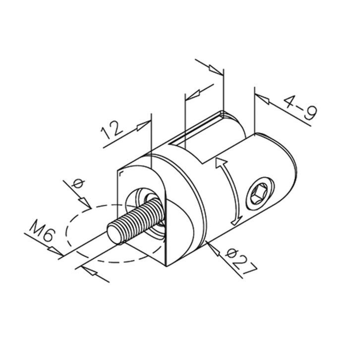 Glasbefestigungsadapter Glasadapter Scharnieradapter - für 25,4mm (1 Zoll) Rohr - Edelstahl-Design