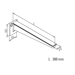 Glasplattenträger mit Gummiauflage für Wandbefestigung - 300mm - Edelstahl-Design