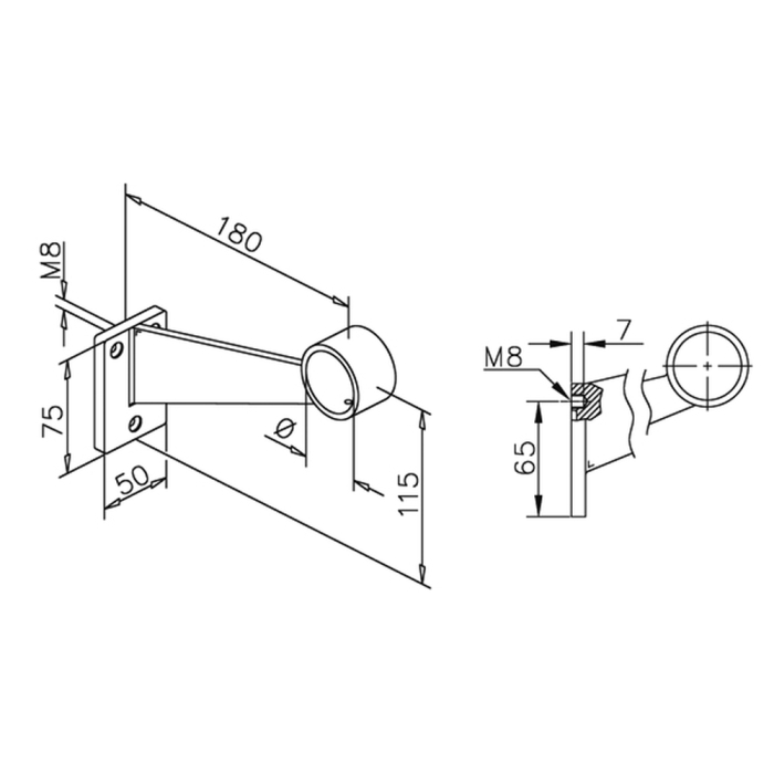 Fußlaufstütze Handlaufstütze - Style 109 - 38,1mm (1,5 Zoll) - Edelstahl Design