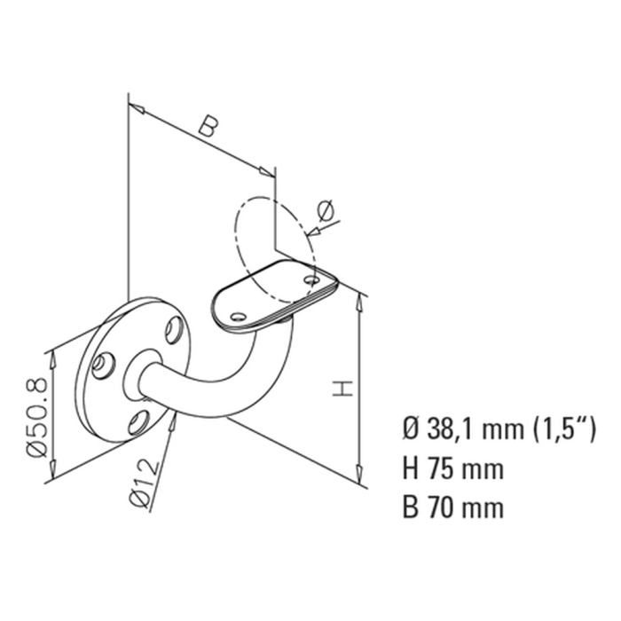 Handlaufstütze Fußlaufstütze - Style 111 - 38,1mm (1,5 Zoll) - Edelstahl Design
