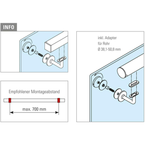 Handlaufstütze Fußlaufstütze Style 121 für Glasmontage 8-12,76mm Messing Design