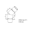 Rohrverbinder 45 Grad für Edelstahlrohr - 25,4mm (1 Zoll) - Edelstahl-Design