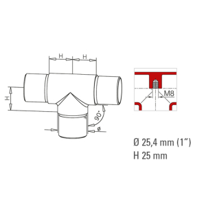 Rohrverbinder T für Edelstahlrohr Rundrohr - 25,4mm...