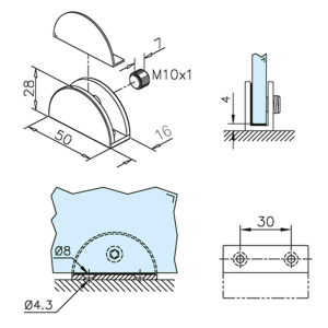 Glashalter halbrund - ohne Führung -...