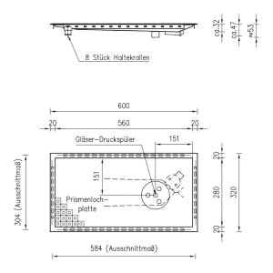 BieTal® Einlass Schänke Tropf Mulde 60x32cm Prismen Gläserdruckspüler Ablauf rechts