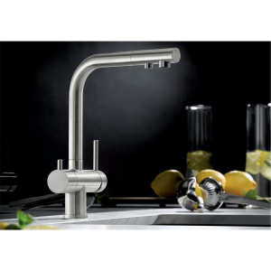 Blanco FONTAS II 3-Wege Wasserhahn Küchen Spüle Armatur L-Auslauf PVD Edelstahl
