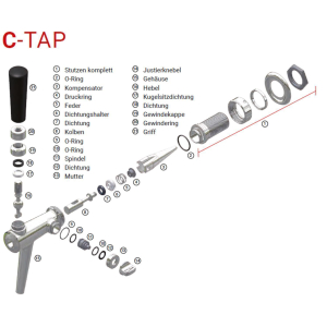 Micro Matic C-TAP Kompensatorhahn Schankhahn aus Edelstahl Goldoptik 35mm 10mm