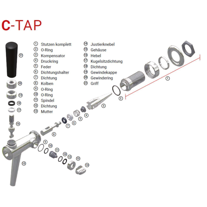 Micro Matic C-TAP Kolbenschankhahn Zapfhahn Schankhahn Edelstahl - 55mm - 10mm