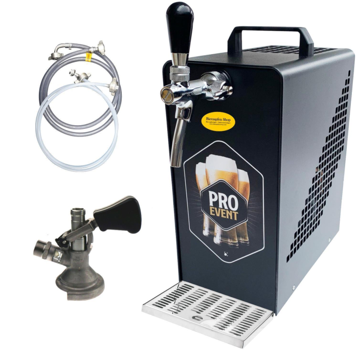 Bierkühler Bierzapfanlage schwarz/Edelstahl 30 Liter SET 5/8 Zoll Flach mit Luftkompressor