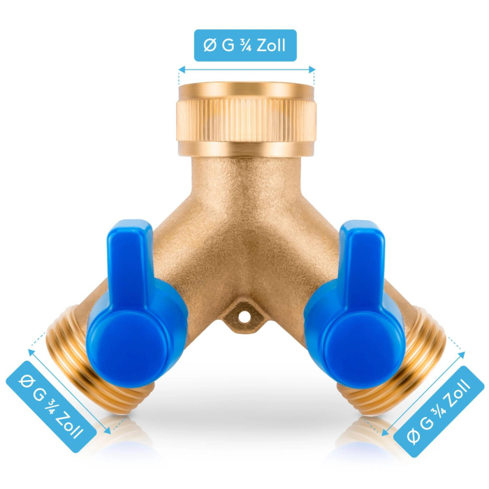 BieTal Wasseranschluss Y-Verteiler 3/4 Zoll IG & 2x 3/4 Zoll AG 2 Absperrhähne