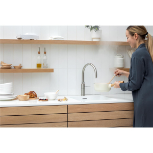 Quooker Fusion Round Voll Edelstahl Wasserhahn & PRO3 & Sprudelwasser CUBE