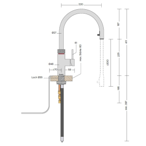 Quooker Flex Voll Edelstahl & PRO3 kochendes Wasser Reservoire