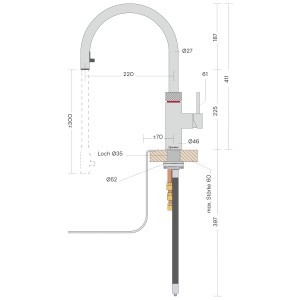 Quooker Flex Round ausziehbar mit Zugauslauf Kupfer Rosé C-Auslauf Wasserhahn