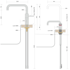 Quooker Nordic Square Twintaps Voll Edelstahl U-Auslauf...