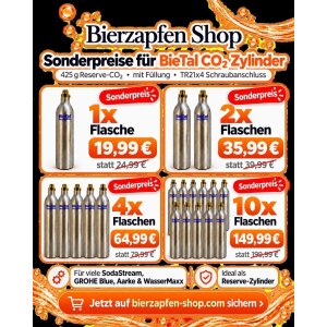 BieTal® CO2 Kohlensäure Flasche Zylinder 425g Soda Stream TR21x4 zum Einschrauben